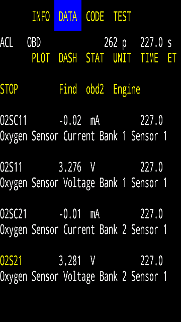 OBD-2 Car Code O2 Sensor Data
